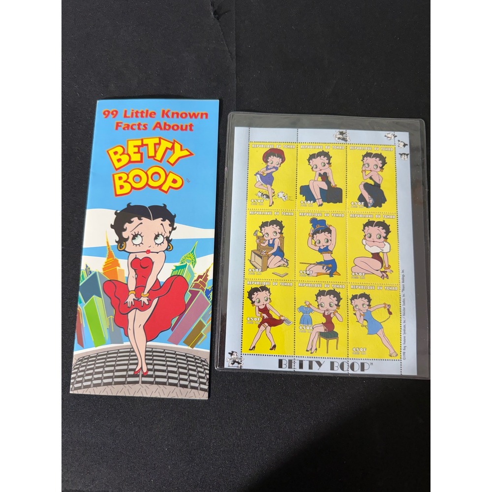 Betty Boop Postage Stamp Sheet Republic of Chad 1998 COA‎ Facts Brochure NEW